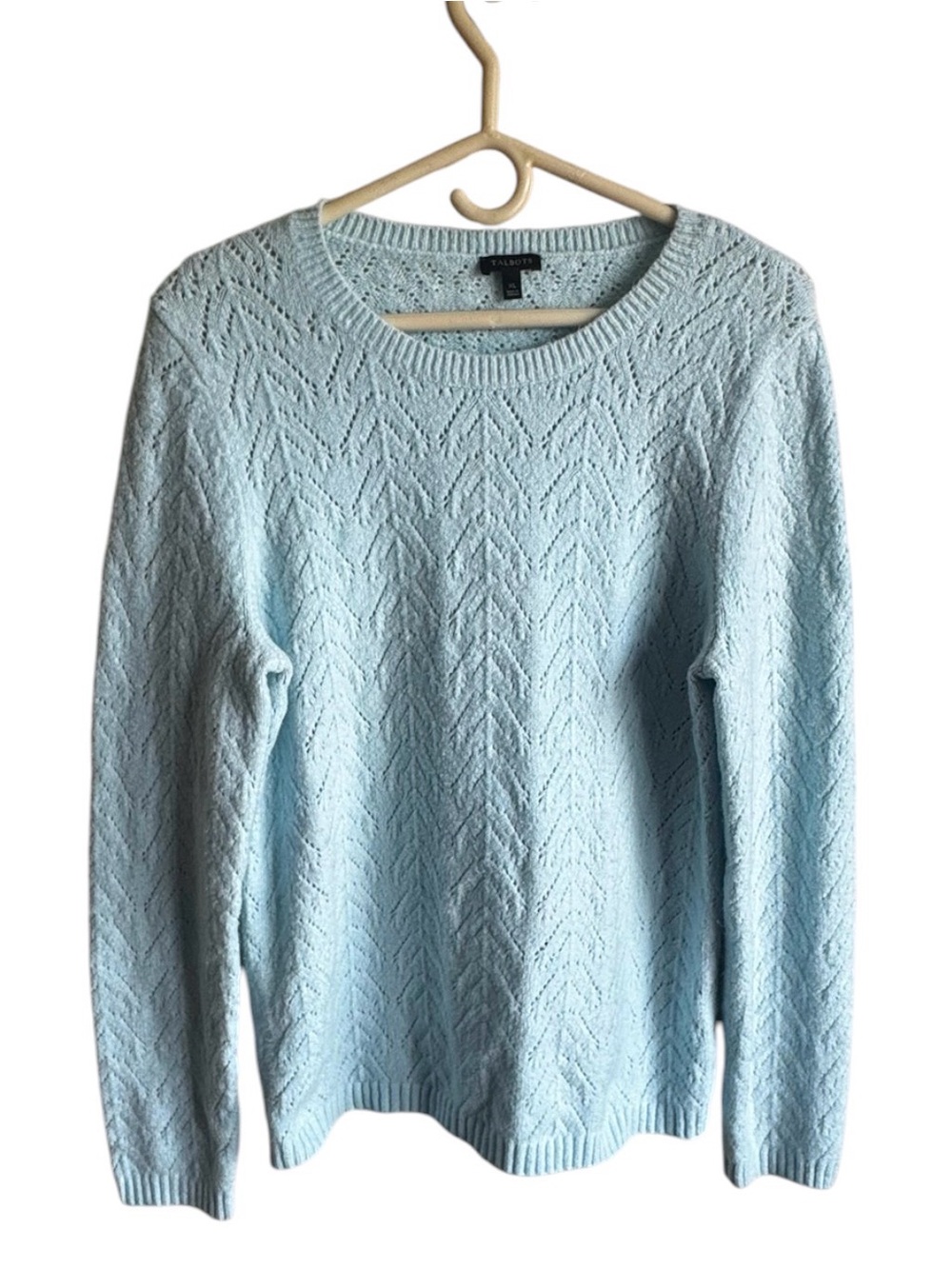 TALBOTS Light Blue Pointelle Chevron Knit Crewneck Sweater Pullover Size XL